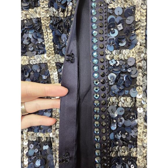 St. John Hand Beading Silk Sequin Rhinestone Navy Formal Evening Jacket, Large - Picture 7 of 14